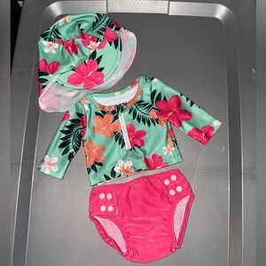 Floral Newborn Swim Suit- Green and Pink- NWOT